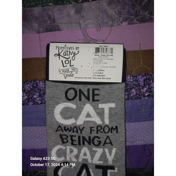 Crazy Cat Lady Unisex Crew Socks Primitives by Kathy Fashion New - Picture 3 of 3